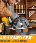 Heavy Duty 20 Volt Cordless Circular Saw Featuring Brushless Motor And 185 Mm Blade 4500 Rpm Speed Built In LED Light includes 4Ah battery, cutting through wood.