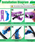 Installation diagram for Two In One Drip Irrigation Hole Punch And Tubing Cutter, showing steps for 1/4 inch fittings.