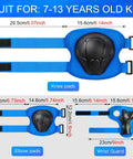 Kids 3 In 1 Protective Gear Set Knee Pads Elbow Pads And Wrist Guards For Ages 7 To 13 Blue sizing chart