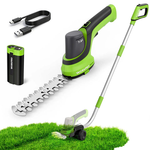 Cordless 2-In-1 Grass Trimmer And Hedge Cutter With 44.5-Inch Extension Pole, 2Ah Battery, 7.2V Power in use on grass