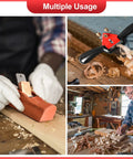 Rock Solid Adjustable Spokeshave Set With Six Precision Blades And Portable Woodworking Plane shaping wood and crafting in workshop.