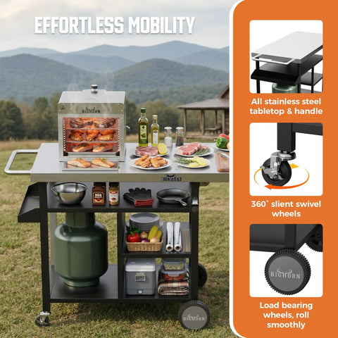Stainless Steel Grill Cart And Pizza Oven Table With Wheels For Infrared Grills Universal Outdoor BBQ Station Built To Last