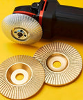 All-In-One Woodworking Grinding Wheel Set, 100mm/16mm Bore attached to angle grinder for woodworking projects.
