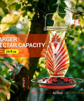 Glass Hummingbird Feeder With 24 Oz Nectar Capacity Five Flower Ports Perch And Leakproof Hanging Design For Outdoors Durable Garden Decor That Attracts Hummingbirds Yard Vibes Great Gift For Women And Moms.