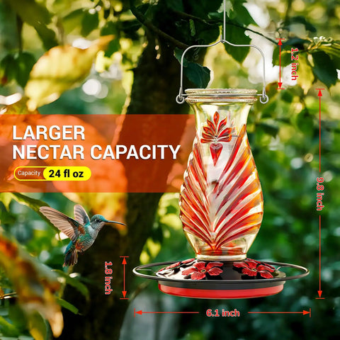 Glass Hummingbird Feeder With 24 Oz Nectar Capacity Five Flower Ports Perch And Leakproof Hanging Design For Outdoors Durable Garden Decor That Attracts Hummingbirds Yard Vibes Great Gift For Women And Moms.
