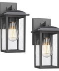 2 Pack Outdoor Wall Sconces Lantern Lights With Seeded Glass In Black Finish, Weatherproof Aluminum Exterior Fixtures