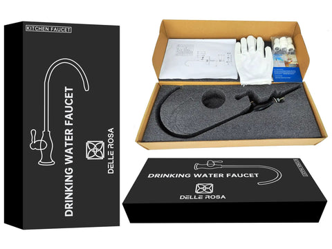 Brushed Gold Drinking Water Faucet For Under Sink RO System packaging with stainless steel filter faucet in box