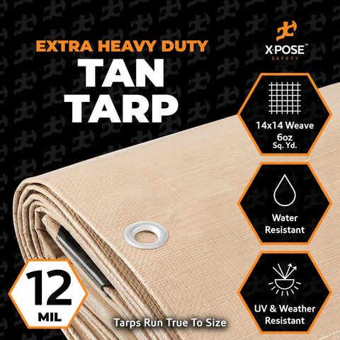 Heavy Duty Tan Poly Tarp 5 Ft By 7 Ft Multipurpose Protective Cover Waterproof Weatherproof Rip And Tear Resistant Extra Thick 12 Mil Polyethylene