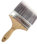 6 Inch Wide Soft Bristle Paint Brush for Decks and Masonry, wooden handle, nylon filaments, angled view
