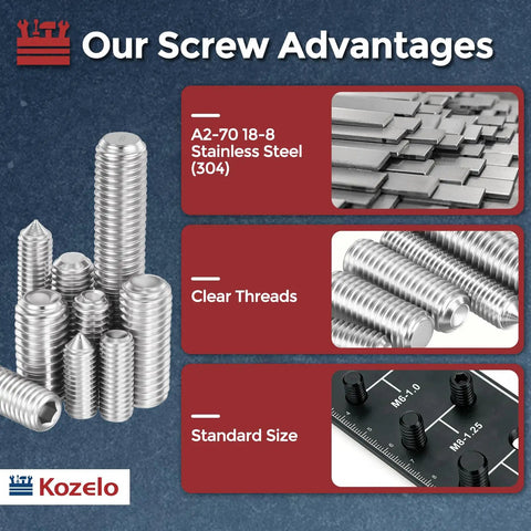 Solid 18 8 Stainless Steel Flat Head Hex Socket Caps Screws M4 X 6mm showing clear threads and standard sizes in a collection.