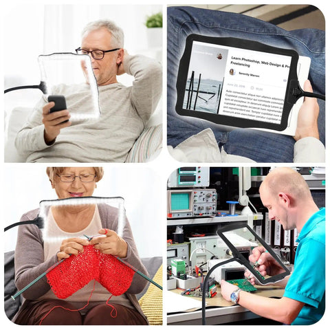 Hands Free Floor Magnifier With Light And Stand For Reading And Close Work 9x6 Inch Clear View 48 LED Lights 360 Degree Flexible Gooseneck