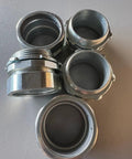 5 Pc Heavy Duty One Half Inch Compression Connectors For Electrical Conduit showing five metal conduit fittings on a table.
