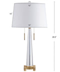 Crystal LED Table Lamp In Clear And Brass Gold Finish, 29.5 Inch Two Light Contemporary Glam Bedside Lamp With White Linen Drum Shade, Pull Chain, Energy Saving Bulbs Included, Perfect Living Room Accent