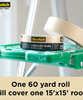 Contractor Grade Masking Tape 0.94 Inch By 60.1 Yard Pack Of 36 Rolls shown on a green ladder, suitable for vinyl and carpet