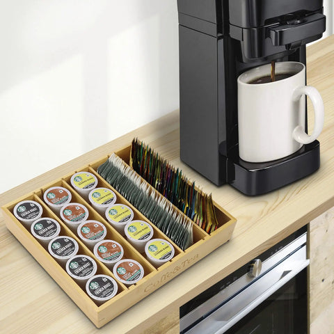 Bamboo Coffee Pod Organizer For Drawer Or Countertop Space Saver That Holds 24 To 36 K Cups Tea Bags And Small Accessories