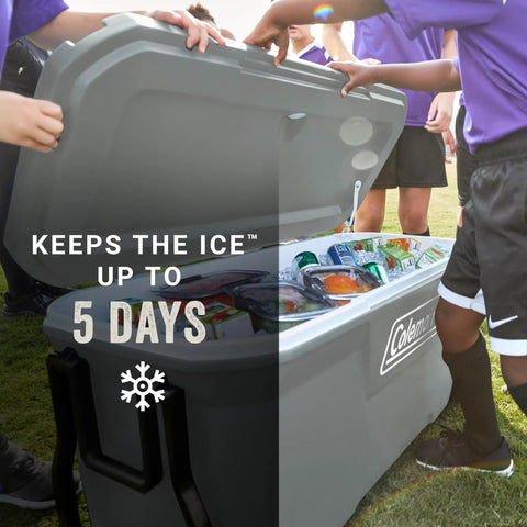 Group using Insulated Rolling Cooler With Wheels That Keeps Ice For Days, Leak-Resistant Hard Ice Chest, 100-Quart Capacity