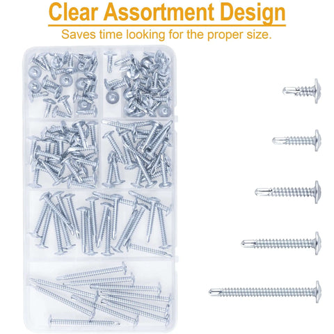 All In One Self Tapping Screws Set For Metal Wood And Plastic 125Pcs Galvanized Phillips Truss Head organized in compartments