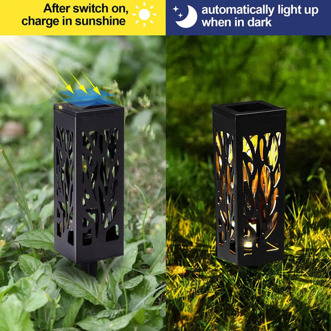 Six Pack Solar Pathway Lights Outdoor Waterproof LED Landscape Lighting Powered By Sun For Pathways glowing at night in garden