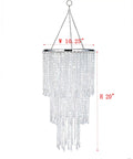Dope Modern Chrome Beaded Hanging Chandelier With Three Tiers Of Crystal Beads And Acrylic Jewel Droplets Compact 10.25 Inch Wide
