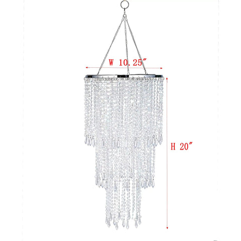 Dope Modern Chrome Beaded Hanging Chandelier With Three Tiers Of Crystal Beads And Acrylic Jewel Droplets Compact 10.25 Inch Wide