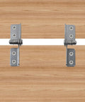 No Hassle Stainless Steel Flip Hinge Damper Set Two Pack Includes Quick Install Screws showing hinges on wooden surface.