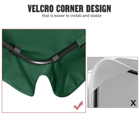 Outdoor Swing Canopy Replacement UV30 Plus 180Gsm Green Canopy Top velcro corner install detail