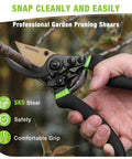 Effortless 8.5 Inch Bypass Pruning Shears With Die Cast Aluminum Handle, Sharp SK5 Blade, Nonstick Coating For Easy Clean