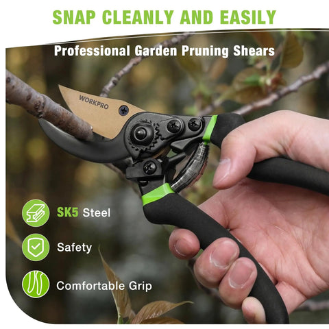 Effortless 8.5 Inch Bypass Pruning Shears With Die Cast Aluminum Handle, Sharp SK5 Blade, Nonstick Coating For Easy Clean