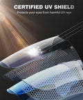 Badass Full Face Shield For Grinding And Cutting With Anti Scratch Polycarbonate Lens Wraparound Visor certified UV protection from harmful rays.