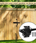 Self Locking Gate Latch Heavy Duty Automatic Post Mount Lock For Fences And Gates, Weatherproof Steel Yard Gate Hardware For Garden Barn Farm Outdoor Fences Black on wooden fence
