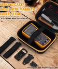 Hard Case Bundle With Magnetic Hanging Strap For Fluke Digital Multimeters 113 114 115 116 117, open on wooden table.