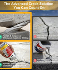 Crack Filler Sealant For Concrete 2 Pack High Elasticity Self Leveling Waterproof Repair For Driveways Patios Sidewalks Joints Fast Dry Gray Indoor Outdoor Caulk Pro Grade That Lasts, showing application and effect next to competitor products.
