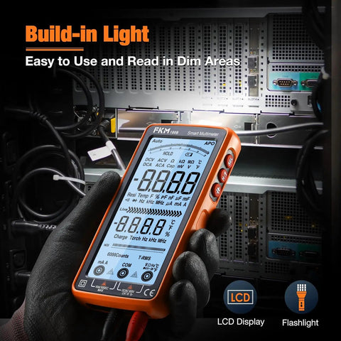Beast Mode Rechargeable Digital Multimeter Tester With Auto Range TRMS 6000 Counts For AC DC Voltage And Current Temperature Resistance Capacitance Frequency Duty Cycle Continuity Diodes And Non Contact Voltage NCV Tester For Home Tech Projects in server rack