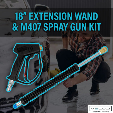 Trigger Gun And 18 Inch Wand Kit For Pressure Washer Commercial Grade M407 Spray Gun With 3/8 QC Plug Chrome Plated Molded Grip