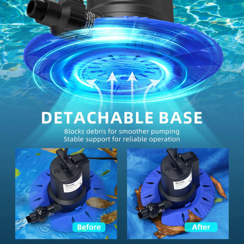 Automatic Pool Cover Pump With 1/4HP, 1800 GPH Submersible Sump Pump showing detachable base for debris blocking