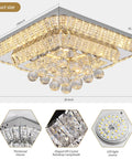 20 Inch Crystal Ceiling Light Flush Mount With Remote Control 3 Color Temperatures And Brightness Adjustable Showstopper Modern Raindrop Crystal Chandeliers For Bedroom Hallway Dining And Living Rooms Square