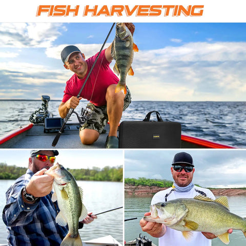 Angler holding fish with Telescopic Fishing Rod And Reel Full Kit With Carrier Case Carbon Fiber Pole on a boat