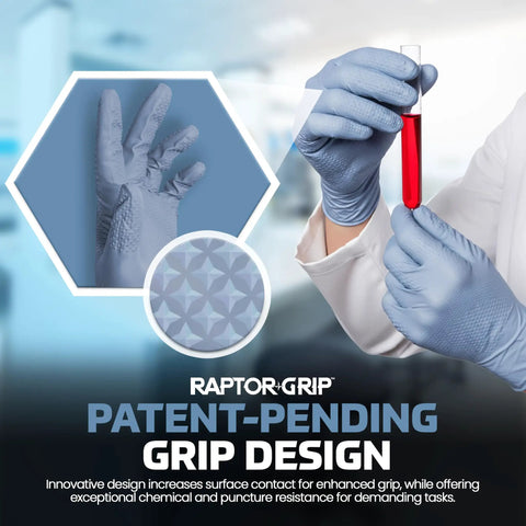 Top Tier Powder Free Nitrile Gloves In 2X Large featuring a slick textured grip, demonstrated while handling lab equipment.