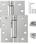 4.5 Inch Self Closing Door Hinges Brushed Nickel 2 Pack Square Spring Hinges showing hardware and installation screws.