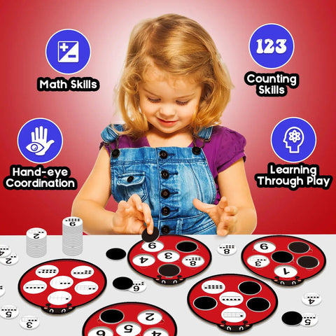 Child playing with Ten Frame Math Kit For Kids, Kid Friendly Counting Games For Kindergarten And Preschool, with number tokens