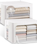 2 Pack Large Capacity Cotton Linen Storage Bags For Sweaters And Bulky Knits with transparent mesh windows, neatly stacked.