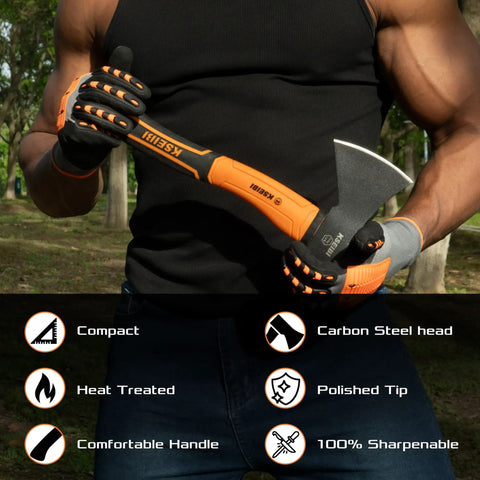 Compact Outdoor Camp Hatchet For Splitting And Kindling Wood With Forged Steel Blade Anti Slip Shock Reduction Handle