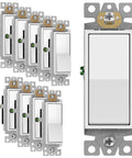 Gloss Finish Decorator Paddle Rocker Light Switch For 15A 120 And 277V Single Pole 3 Wire Grounding Screw Residential Grade UL Listed White 10 Pack Easy Install And Reliable Power Control For Homes Or Apartments