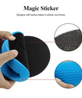 Hands holding blue and black pad from the 7 Inch Buffing Polishing Pads Kit For Car Detailing With Six Pcs Wool And Sponge Pads 180mm Face