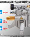 Beefy 3400 PSI Replacement Pressure Washer Pump With 2.5 GPM And 7/8 Inch Shaft, vertical plunger, side view, for gas power washers
