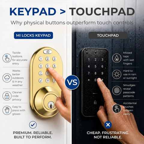 No Sweat Smart Keypad Deadbolt With Top Shelf Polished Brass Finish And One Touch Locking Stores Fifteen Custom Codes Smooth Digital Entry Rock Solid Front Door Security Upgrade