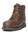 Front view of Pit Boss 6 Inch Steel Toe Work Boot For Men With Rugged Brown Leather, Industrial Grade Safety Boot, Size 15W.