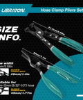 Front view of two LIBRATON hose clamp pliers with green handles; swivel jaws for hose removal and installation.