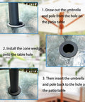 Silicone Patio Umbrella Hole Ring Cone Wedge Plug Stabilizer Sleeve For Two To Two And A Half Inch Table Hole And One And A Half Inch Pole Adapter Black Outdoor Accessory Durable Weather Resistant Design installation steps.