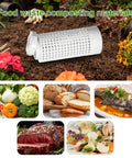 Compact In Ground Compost Bin For Small Gardens And Raised Beds Outdoor Tumbler Style Organic Waste Decomposer Two Gallon Capacity Fits In Pots Space Saving Design For Yards And Patios on soil with food waste around.